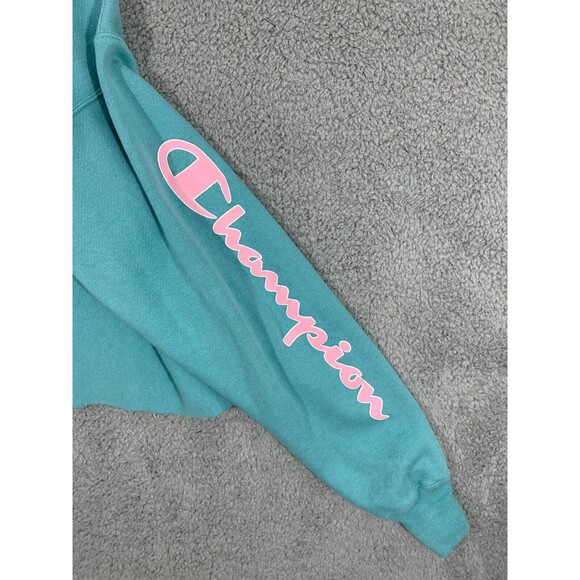 Champion Cropped Long Sleeve Pull-over Sweater Blue Pink White Sporty Preppy - Picture 9 of 16